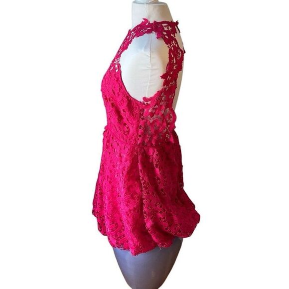 Saylor Hot Pink Lace Backless Mini Bubble Skirt Dress, M Pockets! - Picture 6 of 16